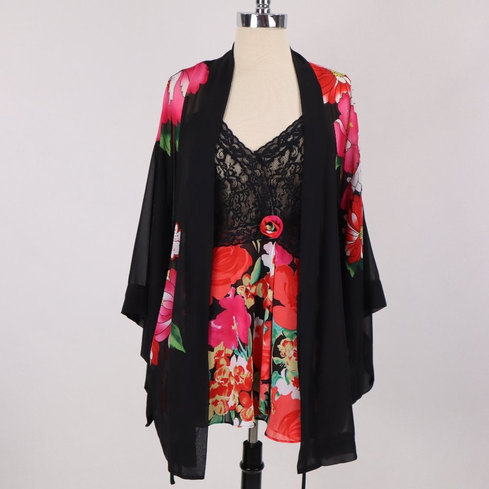 🌺 Vtg Victoria's Secret NWOT Nightgown Robe Set Tropical Floral Babydoll